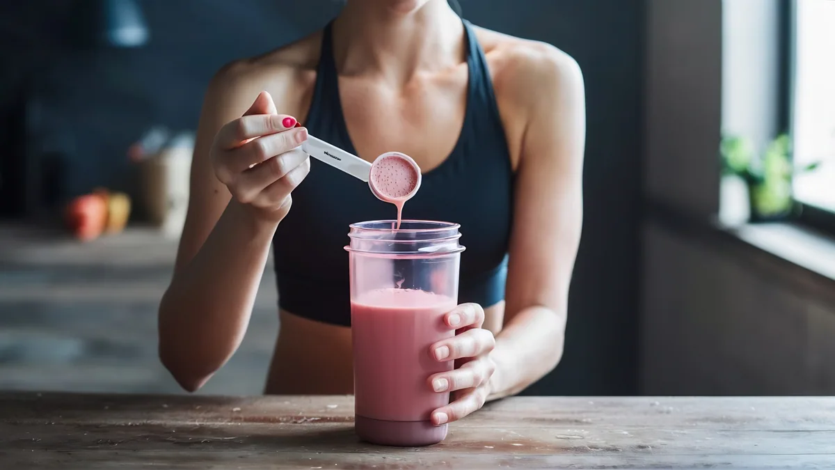 Preparando un shake con una medida de MICROCORE